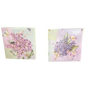 Floral Ceramic Tile Coasters Set Of 2 Purple & Pink Hydrangea and Butterfly Desi